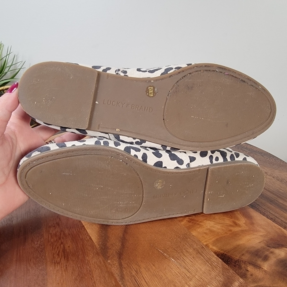 Lucky Brand Cloeey Leopard Print Suede Flats Scalloped Edge Size 8.5 - Picture 11 of 14